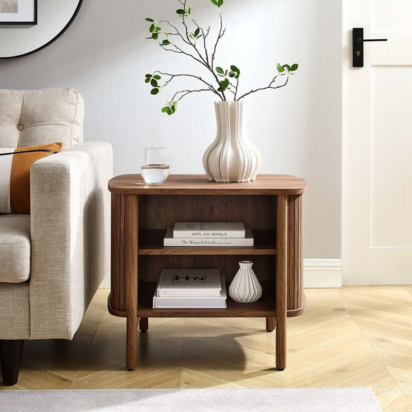 Modway Furniture Cadence Open Nightstand – Modern Airy Design with Fluted Detailing for Stylish Storage & Decor Walnut MOD-7157-WAL