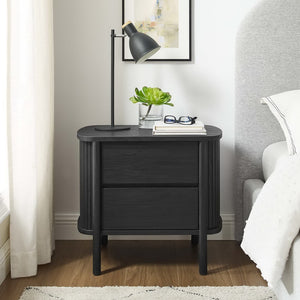 Modway Furniture Cadence 2-Drawer Nightstand - Modern Boho Accent Table with Fluted Design & Practical Storage Solutions Black MOD-7158-BLK