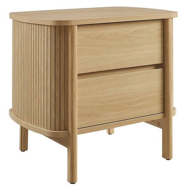 Modway Furniture Cadence 2-Drawer Nightstand - Modern Boho Accent Table with Fluted Design & Practical Storage Solutions Oak MOD-7158-OAK
