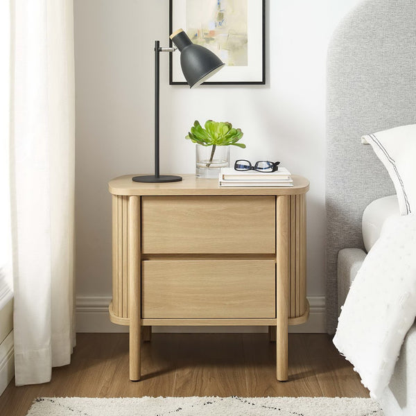 Modway Furniture Cadence 2-Drawer Nightstand - Modern Boho Accent Table with Fluted Design & Practical Storage Solutions Oak MOD-7158-OAK