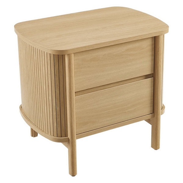 Modway Furniture Cadence 2-Drawer Nightstand - Modern Boho Accent Table with Fluted Design & Practical Storage Solutions Oak MOD-7158-OAK