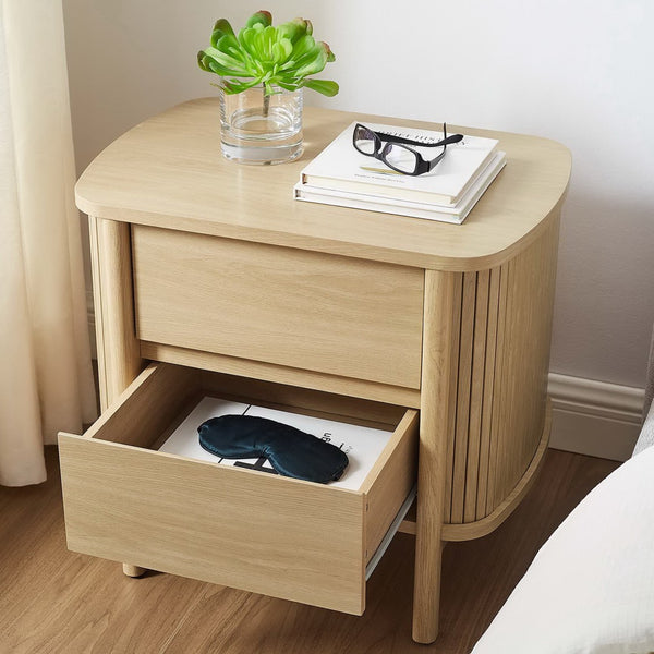 Modway Furniture Cadence 2-Drawer Nightstand - Modern Boho Accent Table with Fluted Design & Practical Storage Solutions Oak MOD-7158-OAK