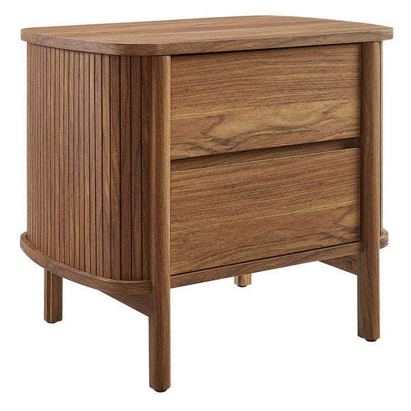 Modway Furniture Cadence 2-Drawer Nightstand - Modern Boho Accent Table with Fluted Design & Practical Storage Solutions Walnut MOD-7158-WAL