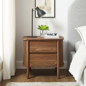 Modway Furniture Cadence 2-Drawer Nightstand - Modern Boho Accent Table with Fluted Design & Practical Storage Solutions Walnut MOD-7158-WAL