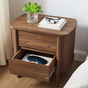 Modway Furniture Cadence 2-Drawer Nightstand - Modern Boho Accent Table with Fluted Design & Practical Storage Solutions Walnut MOD-7158-WAL