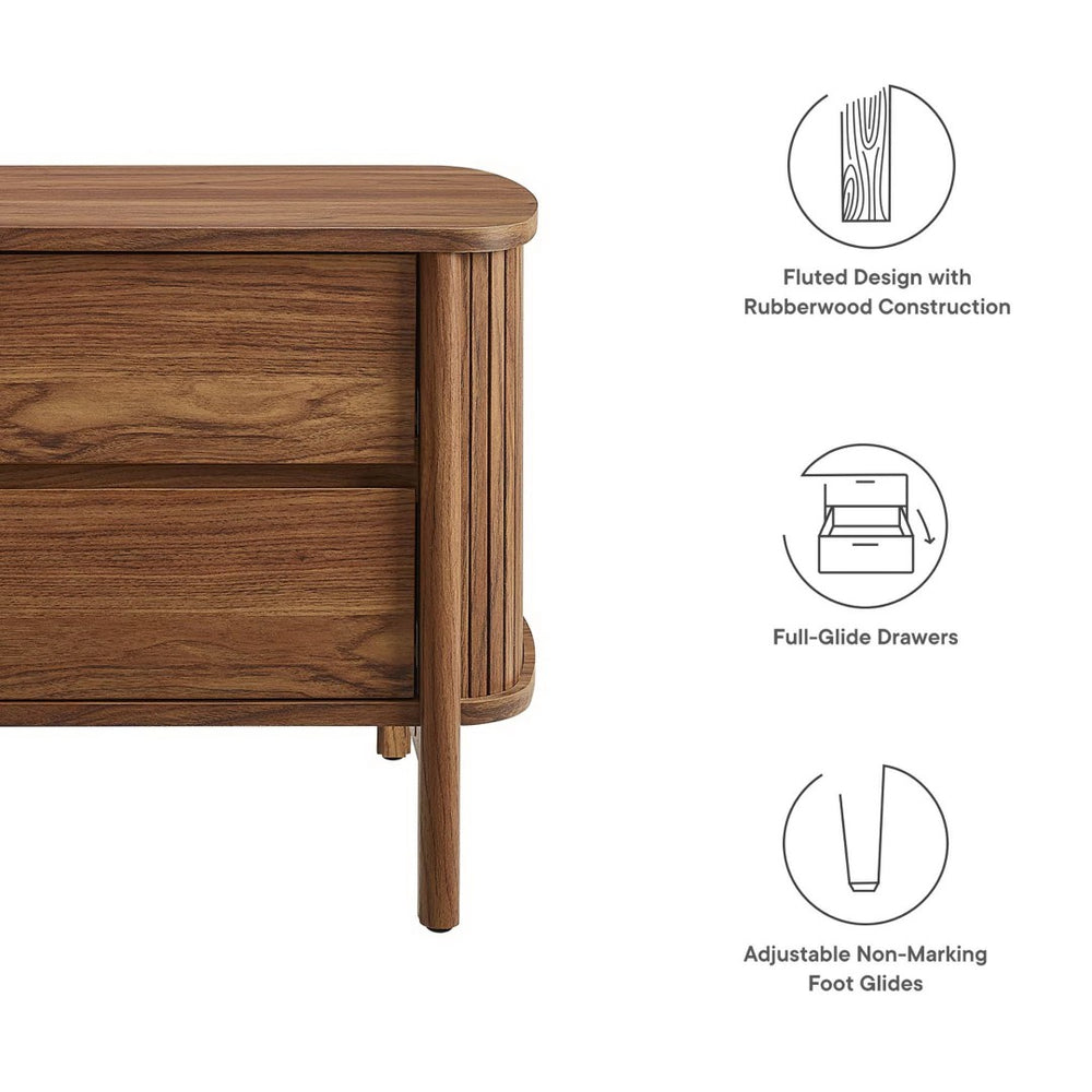 Modway Furniture Cadence 2-Drawer Nightstand - Modern Boho Accent Table with Fluted Design & Practical Storage Solutions Walnut MOD-7158-WAL