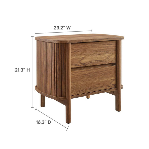 Modway Furniture Cadence 2-Drawer Nightstand - Modern Boho Accent Table with Fluted Design & Practical Storage Solutions Walnut MOD-7158-WAL