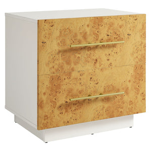 Modway Furniture Abel 2-Drawer Burl Wood Nightstand - Mid-Century Modern Accent Table with Gold Pulls and Storage MOD-7159-WHI-BUR