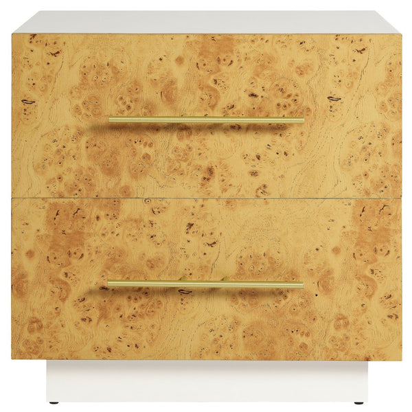 Modway Furniture Abel 2-Drawer Burl Wood Nightstand - Mid-Century Modern Accent Table with Gold Pulls and Storage MOD-7159-WHI-BUR