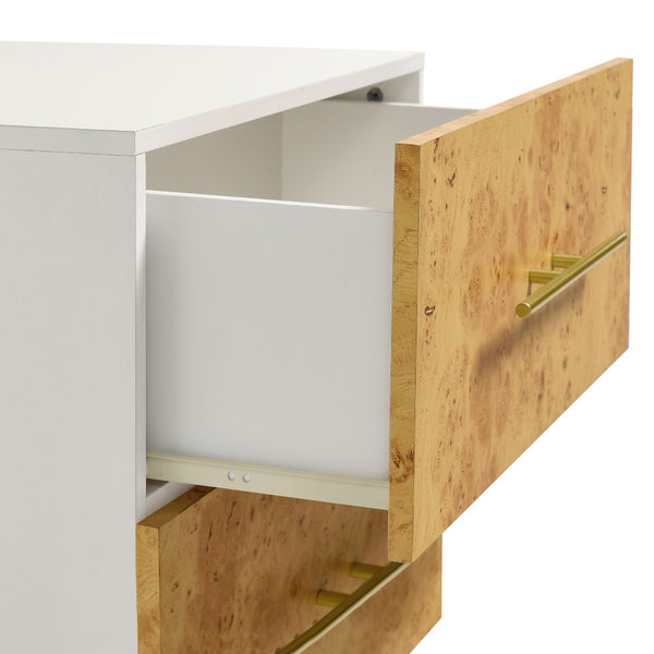 Modway Furniture Abel 2-Drawer Burl Wood Nightstand - Mid-Century Modern Accent Table with Gold Pulls and Storage MOD-7159-WHI-BUR