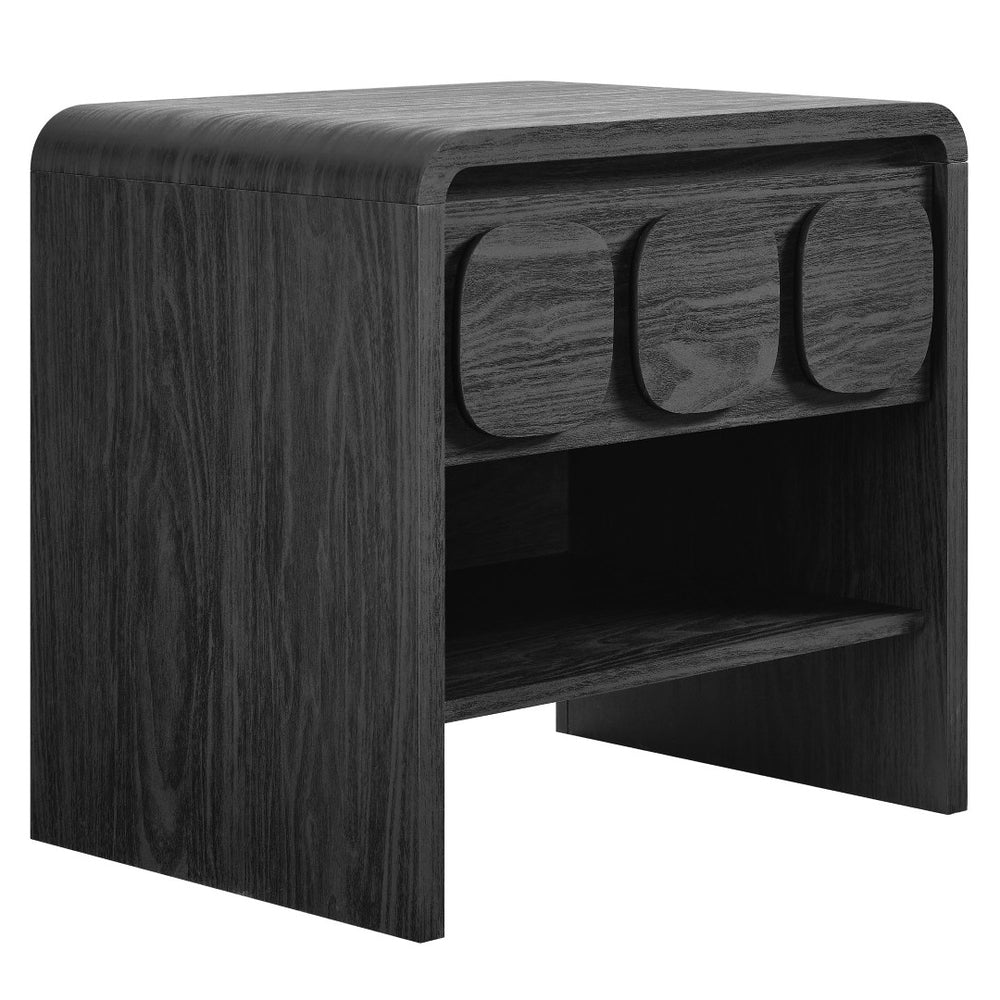 Modway Furniture Toscana 1-Drawer Nightstand - Mid-Century Modern Elegance with Open Shelf and Smooth Glides Black MOD-7160-BLK