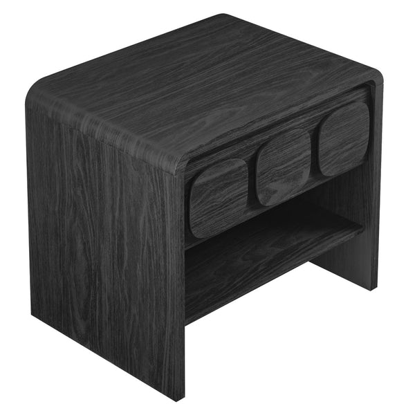 Modway Furniture Toscana 1-Drawer Nightstand - Mid-Century Modern Elegance with Open Shelf and Smooth Glides Black MOD-7160-BLK