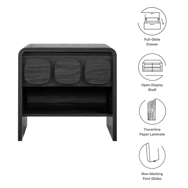 Modway Furniture Toscana 1-Drawer Nightstand - Mid-Century Modern Elegance with Open Shelf and Smooth Glides Black MOD-7160-BLK
