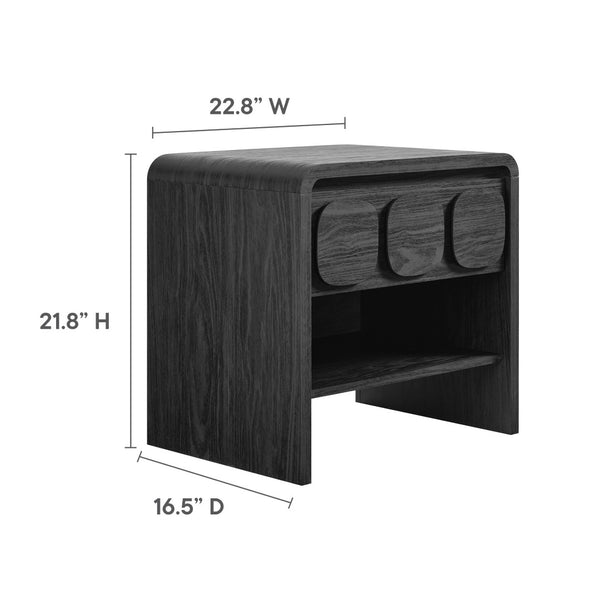Modway Furniture Toscana 1-Drawer Nightstand - Mid-Century Modern Elegance with Open Shelf and Smooth Glides Black MOD-7160-BLK