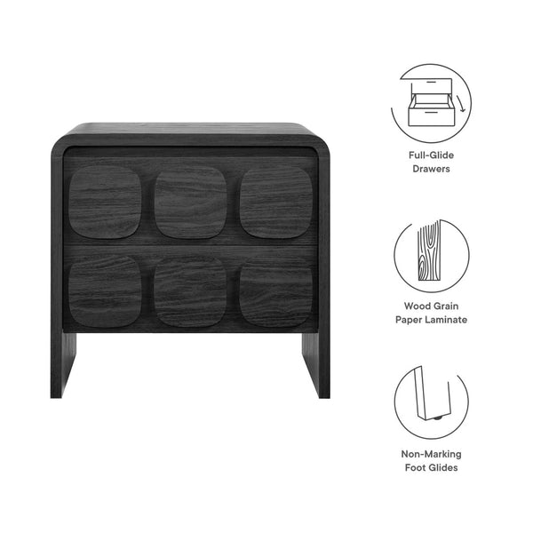 Modway Furniture Toscana 2-Drawer Nightstand - Mid-Century Modern Design with Smooth Finish for Stylish Storage Solutions Black MOD-7161-BLK