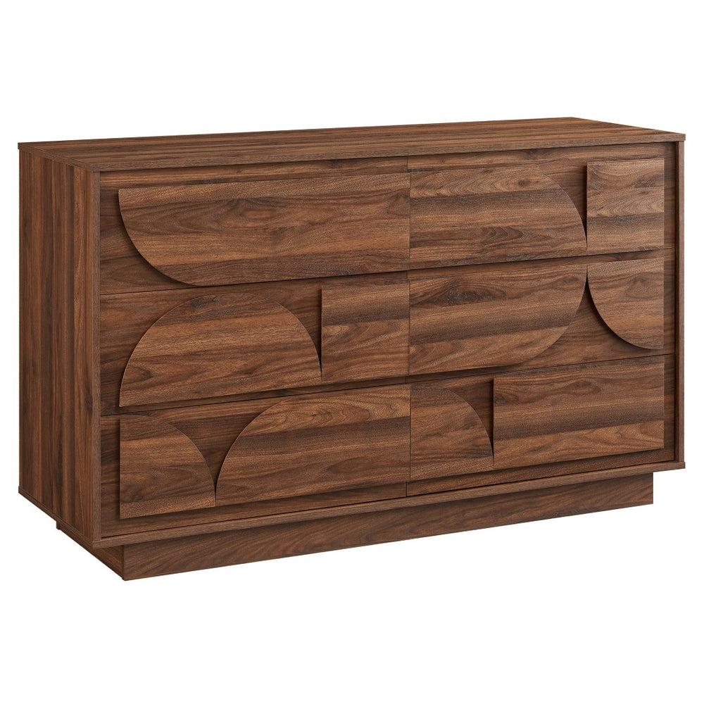 Modway Furniture Bulwark 6-Drawer Dresser - Modern Geometric Storage Solution in Walnut for Stylish Home Decor MOD-7163-WAL