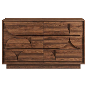 Modway Furniture Bulwark 6-Drawer Dresser - Modern Geometric Storage Solution in Walnut for Stylish Home Decor MOD-7163-WAL