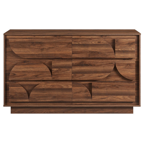 Modway Furniture Bulwark 6-Drawer Dresser - Modern Geometric Storage Solution in Walnut for Stylish Home Decor MOD-7163-WAL