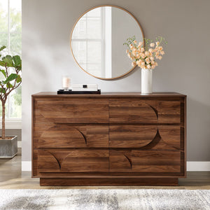 Modway Furniture Bulwark 6-Drawer Dresser - Modern Geometric Storage Solution in Walnut for Stylish Home Decor MOD-7163-WAL