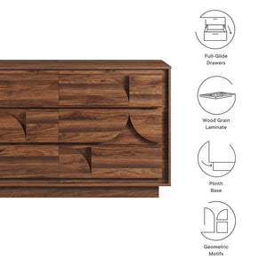 Modway Furniture Bulwark 6-Drawer Dresser - Modern Geometric Storage Solution in Walnut for Stylish Home Decor MOD-7163-WAL