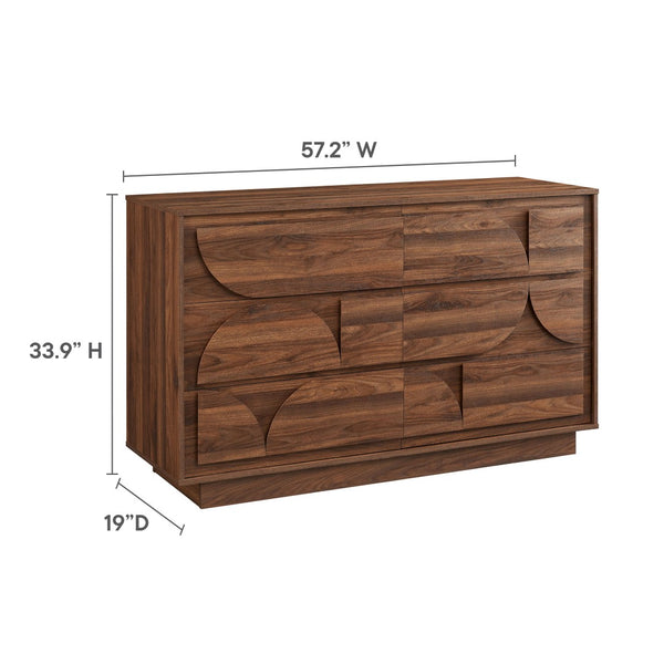 Modway Furniture Bulwark 6-Drawer Dresser - Modern Geometric Storage Solution in Walnut for Stylish Home Decor MOD-7163-WAL