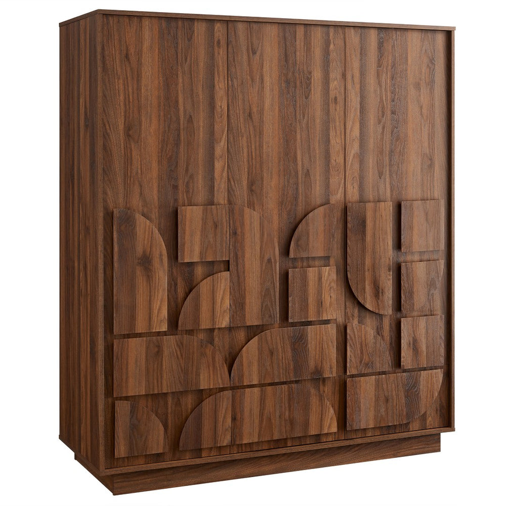 Modway Furniture Bulwark 3-Door Wardrobe Closet - Modern Walnut Armoire with Adjustable Shelves & Ample Storage Space MOD-7164-WAL