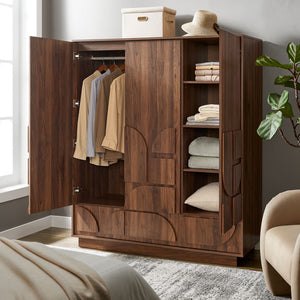 Modway Furniture Bulwark 3-Door Wardrobe Closet - Modern Walnut Armoire with Adjustable Shelves & Ample Storage Space MOD-7164-WAL
