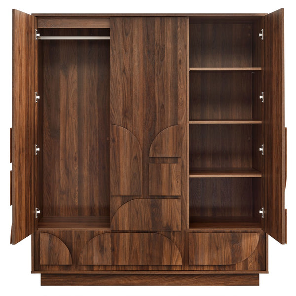 Modway Furniture Bulwark 3-Door Wardrobe Closet - Modern Walnut Armoire with Adjustable Shelves & Ample Storage Space MOD-7164-WAL