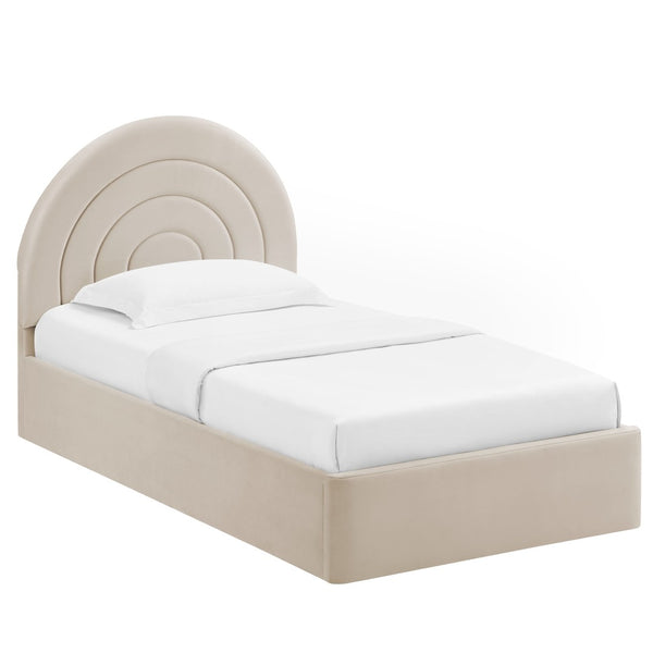 Modway Furniture Solana Arched Performance Velvet Twin Platform Bed - Modern Design for Stylish Bedroom Comfort Almond MOD-7165-ALM