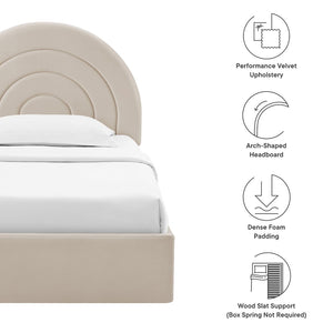 Modway Furniture Solana Arched Performance Velvet Twin Platform Bed - Modern Design for Stylish Bedroom Comfort Almond MOD-7165-ALM