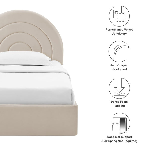 Modway Furniture Solana Arched Performance Velvet Twin Platform Bed - Modern Design for Stylish Bedroom Comfort Almond MOD-7165-ALM