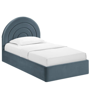 Modway Furniture Solana Arched Performance Velvet Twin Platform Bed - Modern Design for Stylish Bedroom Comfort Cadet Blue MOD-7165-CAB