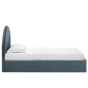 Modway Furniture Solana Arched Performance Velvet Twin Platform Bed - Modern Design for Stylish Bedroom Comfort Cadet Blue MOD-7165-CAB