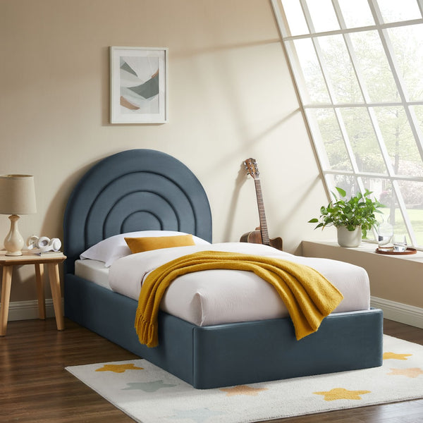 Modway Furniture Solana Arched Performance Velvet Twin Platform Bed - Modern Design for Stylish Bedroom Comfort Cadet Blue MOD-7165-CAB
