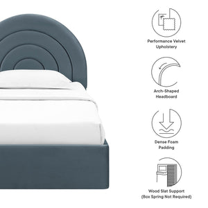 Modway Furniture Solana Arched Performance Velvet Twin Platform Bed - Modern Design for Stylish Bedroom Comfort Cadet Blue MOD-7165-CAB