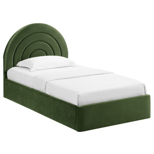 Modway Furniture Solana Arched Performance Velvet Twin Platform Bed - Modern Design for Stylish Bedroom Comfort Moss Green MOD-7165-MOG