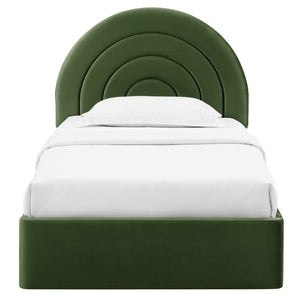 Modway Furniture Solana Arched Performance Velvet Twin Platform Bed - Modern Design for Stylish Bedroom Comfort Moss Green MOD-7165-MOG