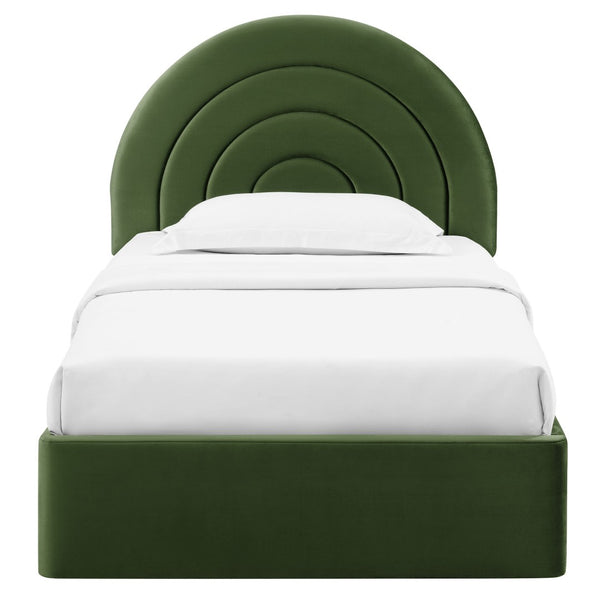 Modway Furniture Solana Arched Performance Velvet Twin Platform Bed - Modern Design for Stylish Bedroom Comfort Moss Green MOD-7165-MOG