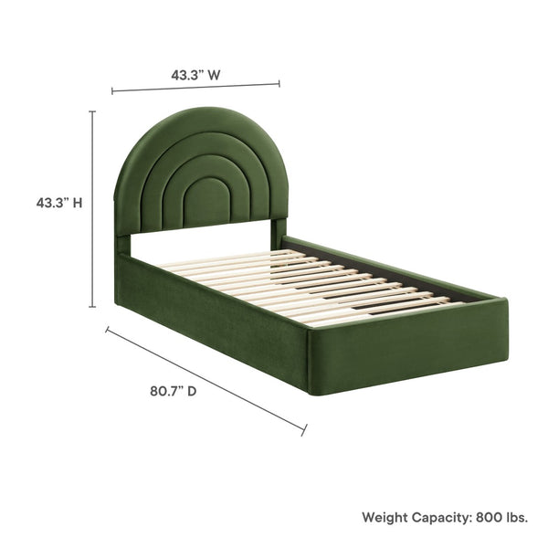 Modway Furniture Solana Arched Performance Velvet Twin Platform Bed - Modern Design for Stylish Bedroom Comfort Moss Green MOD-7165-MOG