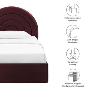 Modway Furniture Solana Arched Performance Velvet Twin Platform Bed - Modern Design for Stylish Bedroom Comfort Mulberry MOD-7165-MUL