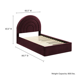 Modway Furniture Solana Arched Performance Velvet Twin Platform Bed - Modern Design for Stylish Bedroom Comfort Mulberry MOD-7165-MUL