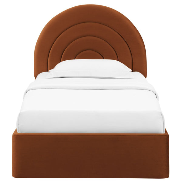 Modway Furniture Solana Arched Performance Velvet Twin Platform Bed - Modern Design for Stylish Bedroom Comfort Rust MOD-7165-RUS