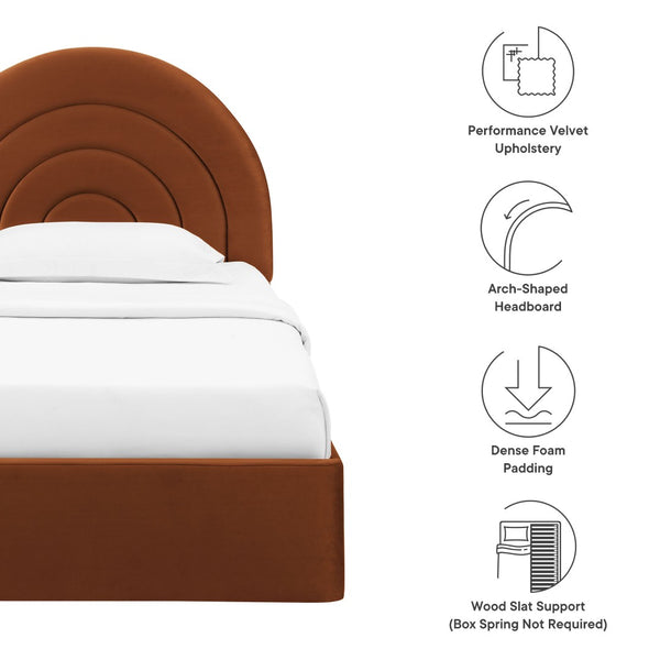 Modway Furniture Solana Arched Performance Velvet Twin Platform Bed - Modern Design for Stylish Bedroom Comfort Rust MOD-7165-RUS