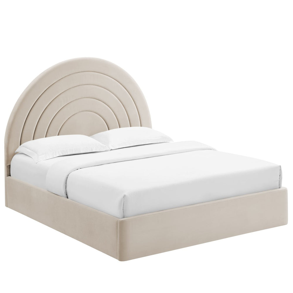 Modway Furniture Solana Arched Performance Velvet Full Platform Bed – Modern Design with Plush Comfort & Support Almond MOD-7166-ALM