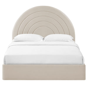 Modway Furniture Solana Arched Performance Velvet Full Platform Bed – Modern Design with Plush Comfort & Support Almond MOD-7166-ALM