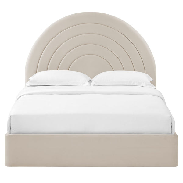 Modway Furniture Solana Arched Performance Velvet Full Platform Bed – Modern Design with Plush Comfort & Support Almond MOD-7166-ALM