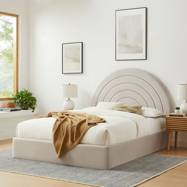 Modway Furniture Solana Arched Performance Velvet Full Platform Bed – Modern Design with Plush Comfort & Support Almond MOD-7166-ALM