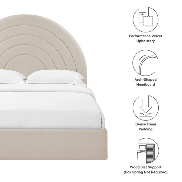 Modway Furniture Solana Arched Performance Velvet Full Platform Bed – Modern Design with Plush Comfort & Support Almond MOD-7166-ALM