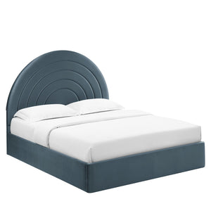 Modway Furniture Solana Arched Performance Velvet Full Platform Bed – Modern Design with Plush Comfort & Support Cadet Blue MOD-7166-CAB