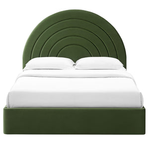 Modway Furniture Solana Arched Performance Velvet Full Platform Bed – Modern Design with Plush Comfort & Support Moss Green MOD-7166-MOG